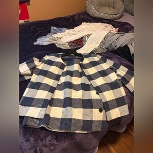 Ann Taylor Navy and Cream Textured Blazer and skirt set